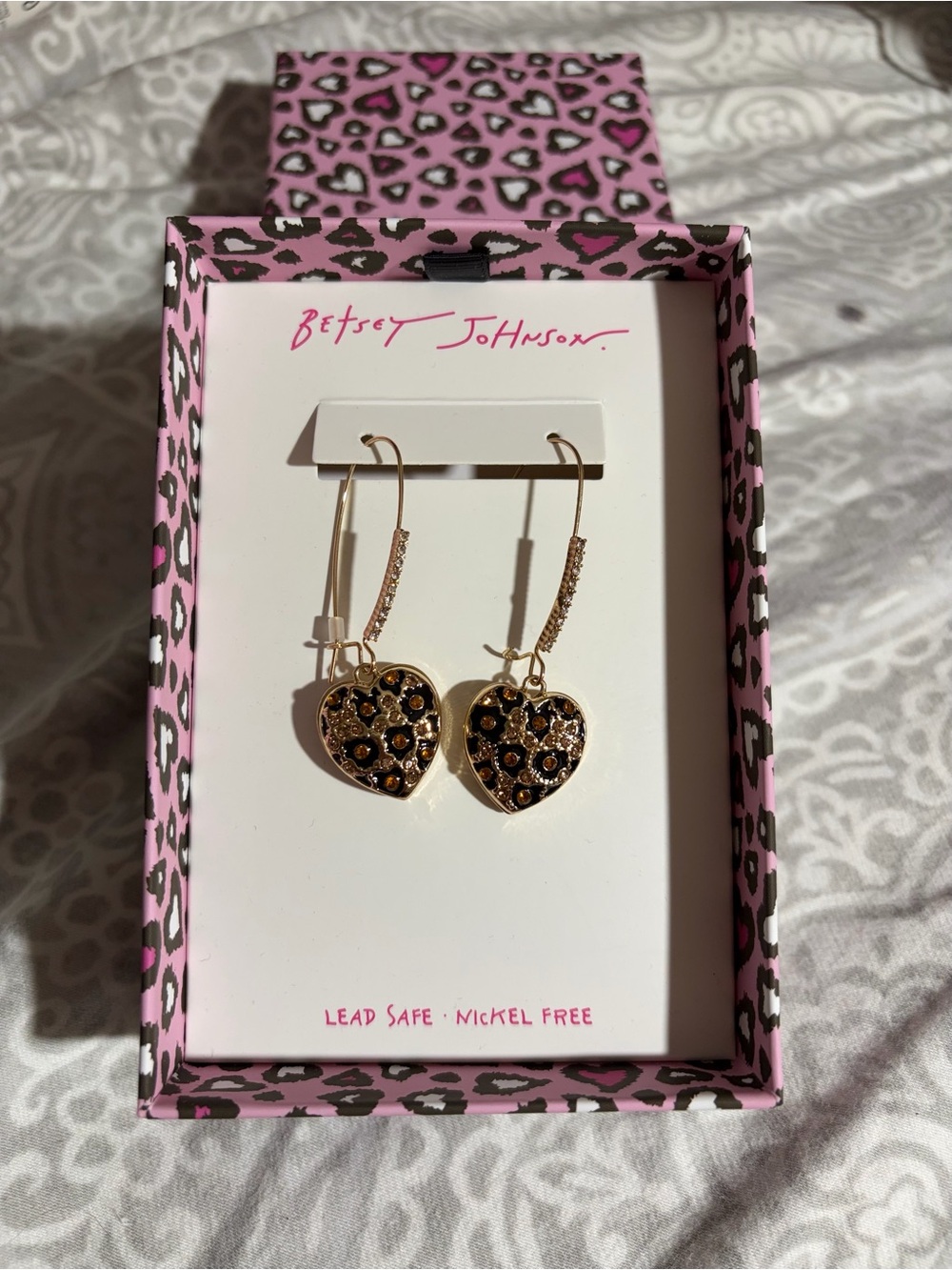 Betsey Johnson Gold Leopard Heart Earrings